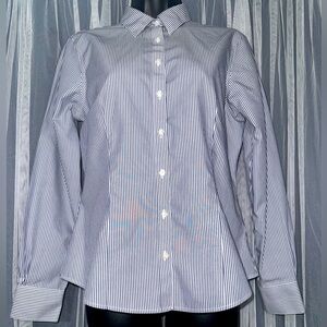 Brooks Brothers Fitted Non-Iron Dress Shirt, blue and white striped, Size 6P